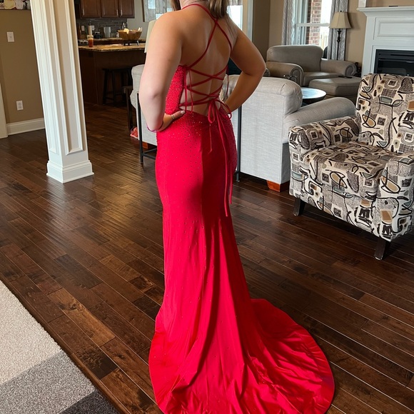 Red Rhinestone Prom Dress - Picture 4 of 4
